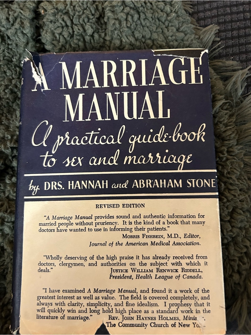 A Marriage Manual by 1944 Drs. Hannah & Abraham Stone - Navy Paperback